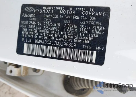 2021 Hyundai Tucson Ultimate z USA, uszkodzony, nr VIN KM8J3CAL2MU298809